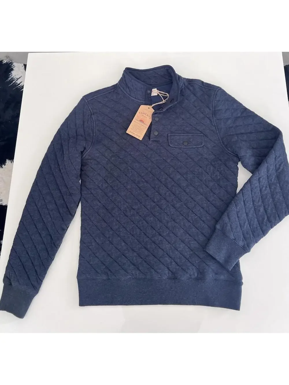 $188 Faherty Sweater Men's Small Epic Quilted Fleece Snap Navy Button Pullover